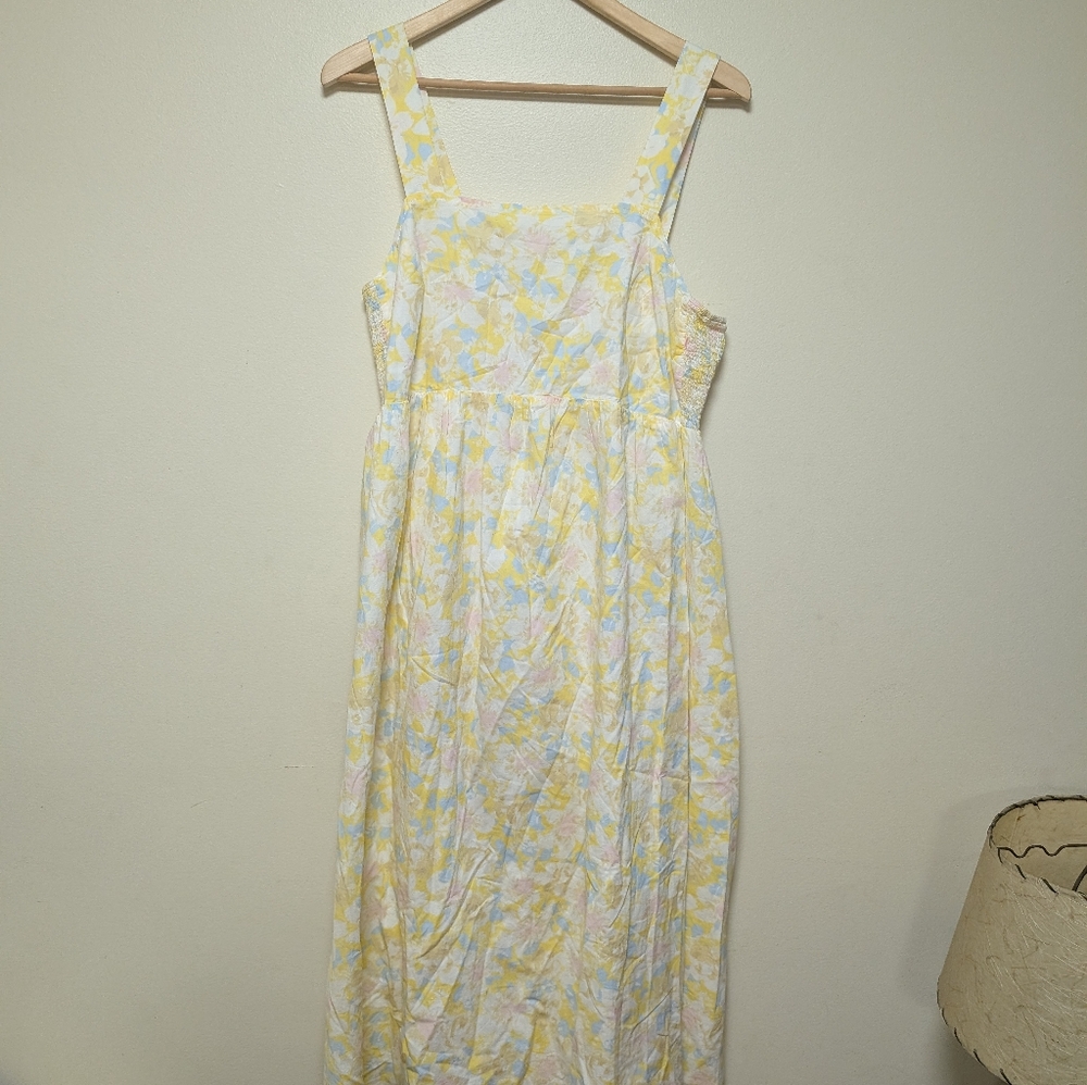 The Nines by HATCH Yellow Floral Midi Dress Size L - Picture 7 of 7